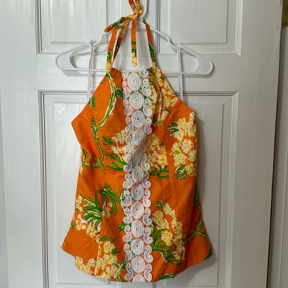 NWT 8 Lilly Pulitzer halter lace by the docks orange spring!